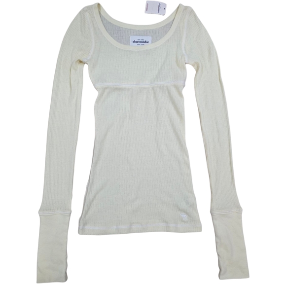 Abercrombie Vintage Babydoll NWT Light Yellow Long Sleeve Ribbed Top - Picture 3 of 4